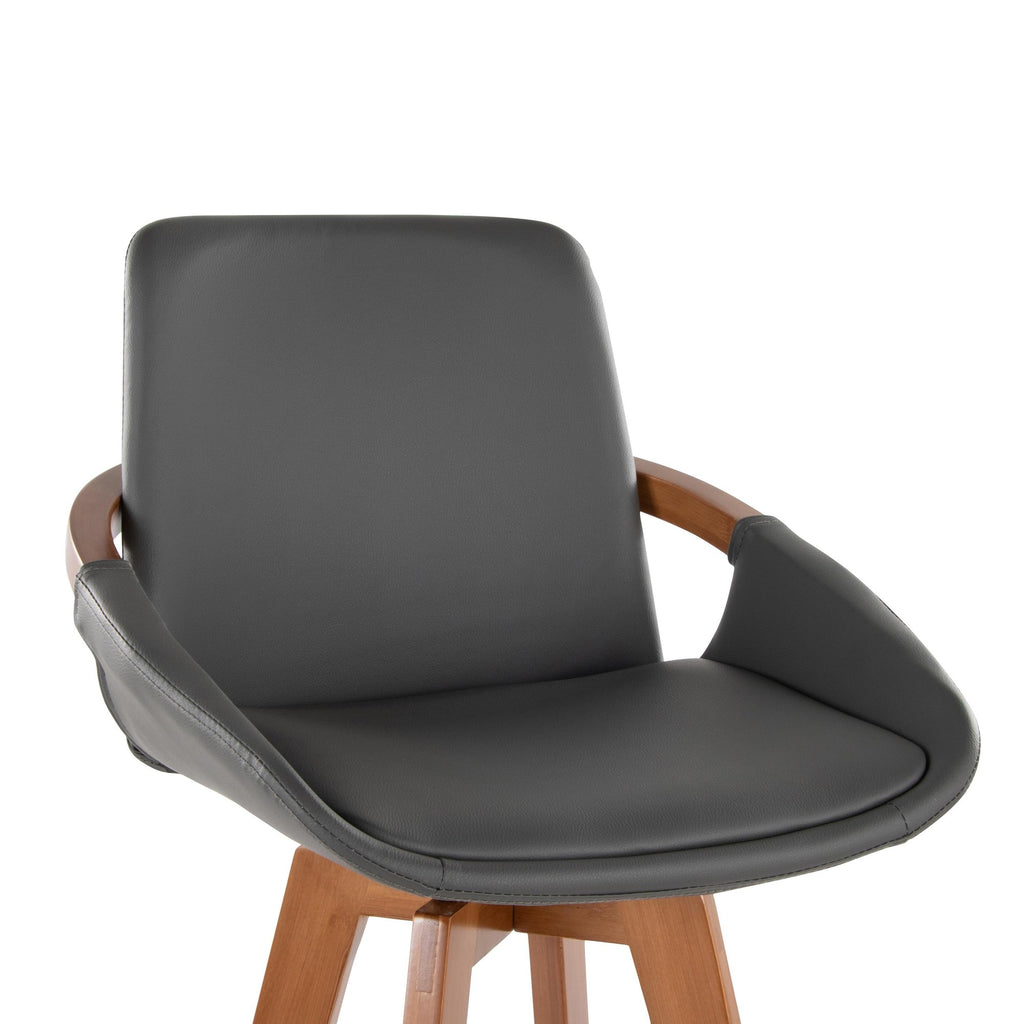 Cosmo 29" Fixed-Height Barstool - Walnut Bamboo, Grey PU, Black Metal