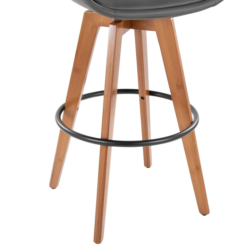 Cosmo 29" Fixed-Height Barstool - Walnut Bamboo, Grey PU, Black Metal