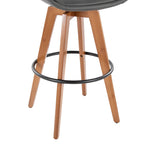 Cosmo 29" Fixed-Height Barstool - Walnut Bamboo, Grey PU, Black Metal