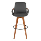 Cosmo 29" Fixed-Height Barstool - Walnut Bamboo, Grey PU, Black Metal