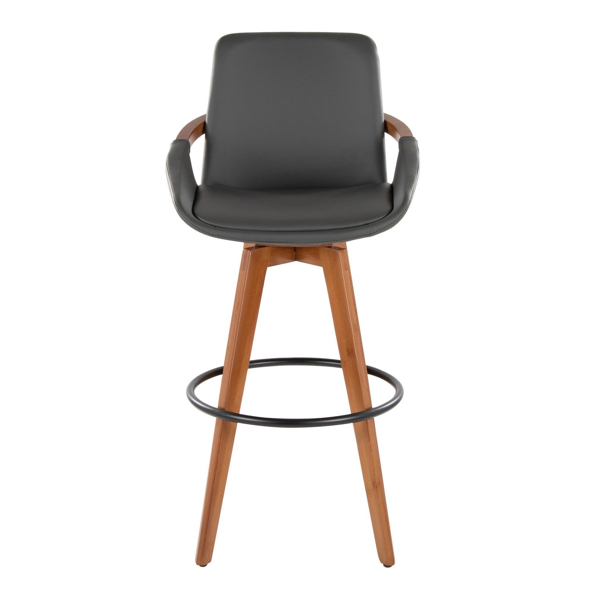 Cosmo 29" Fixed-Height Barstool - Walnut Bamboo, Grey PU, Black Metal