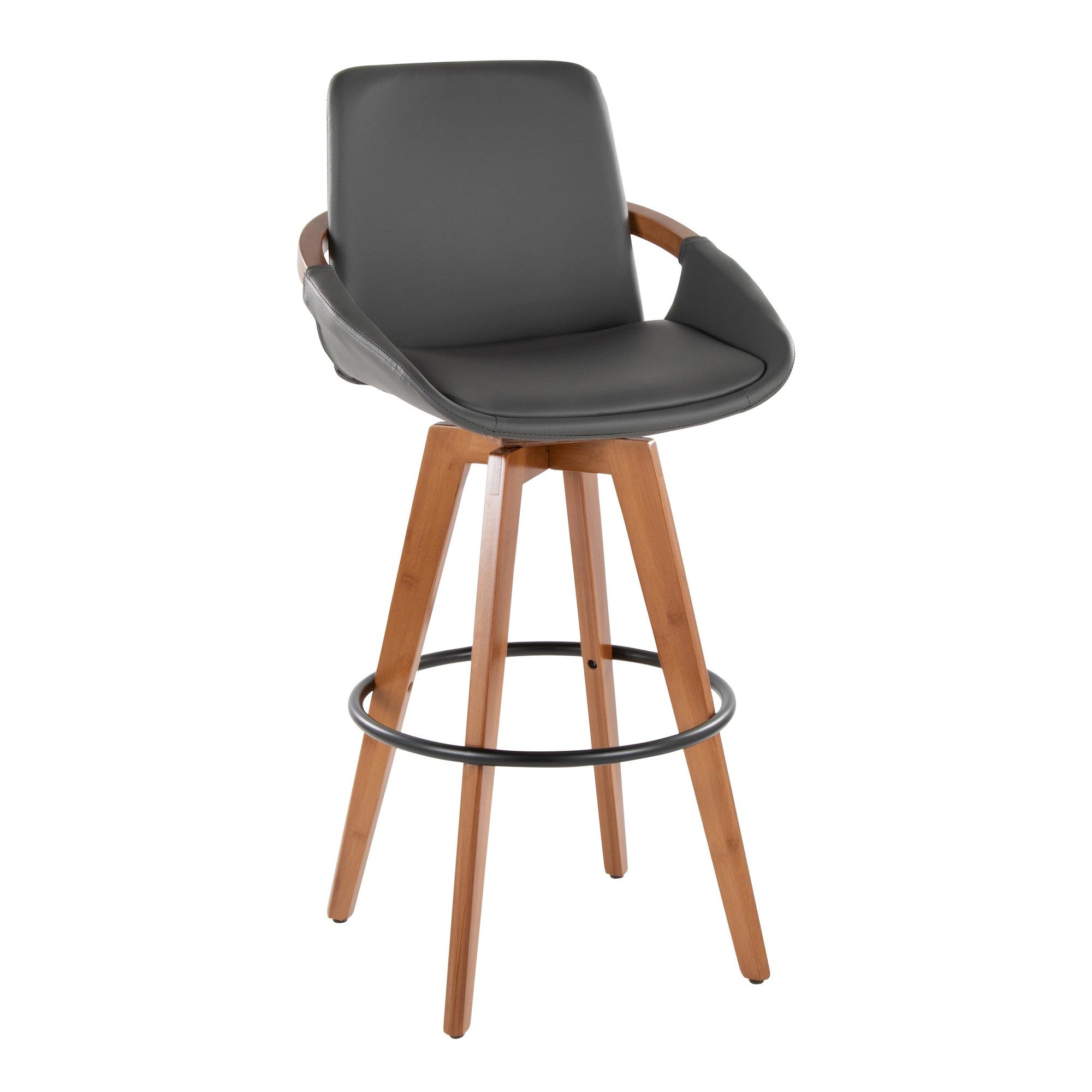Cosmo 29" Fixed-Height Barstool - Walnut Bamboo, Grey PU, Black Metal