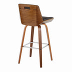 Corazza 30" Fixed-Height Barstool - Set of 2 - Walnut Wood, Charcoal Fabric, Chrome Metal