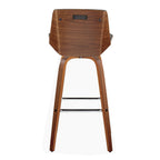 Corazza 30" Fixed-Height Barstool - Set of 2 - Walnut Wood, Charcoal Fabric, Chrome Metal