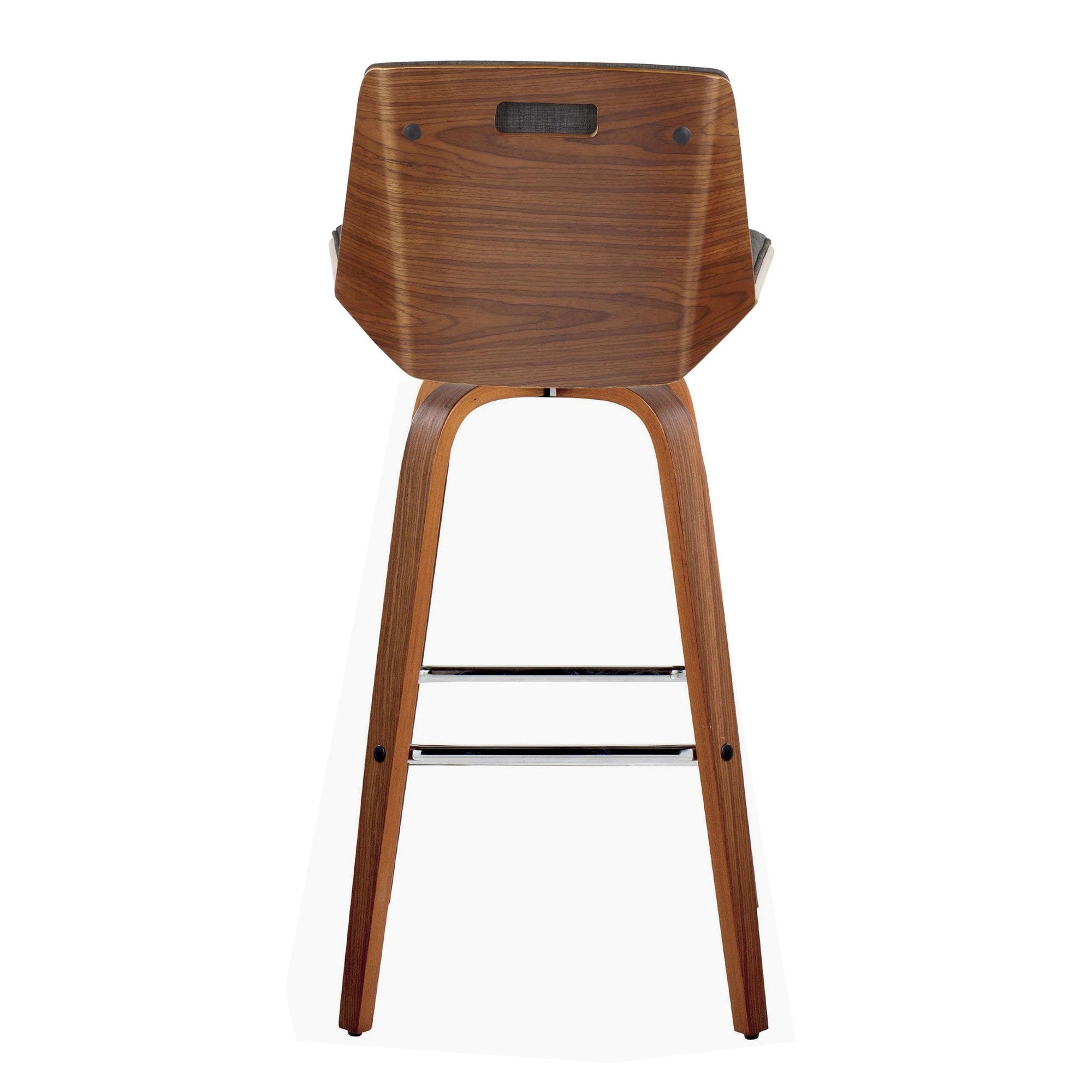 Corazza 30" Fixed-Height Barstool - Set of 2 - Walnut Wood, Charcoal Fabric, Chrome Metal