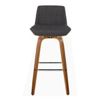 Corazza 30" Fixed-Height Barstool - Set of 2 - Walnut Wood, Charcoal Fabric, Chrome Metal