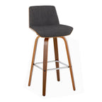 Corazza 30" Fixed-Height Barstool - Set of 2 - Walnut Wood, Charcoal Fabric, Chrome Metal