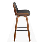 Corazza 30" Fixed-Height Barstool - Set of 2 - Walnut Wood, Charcoal Fabric, Chrome Metal