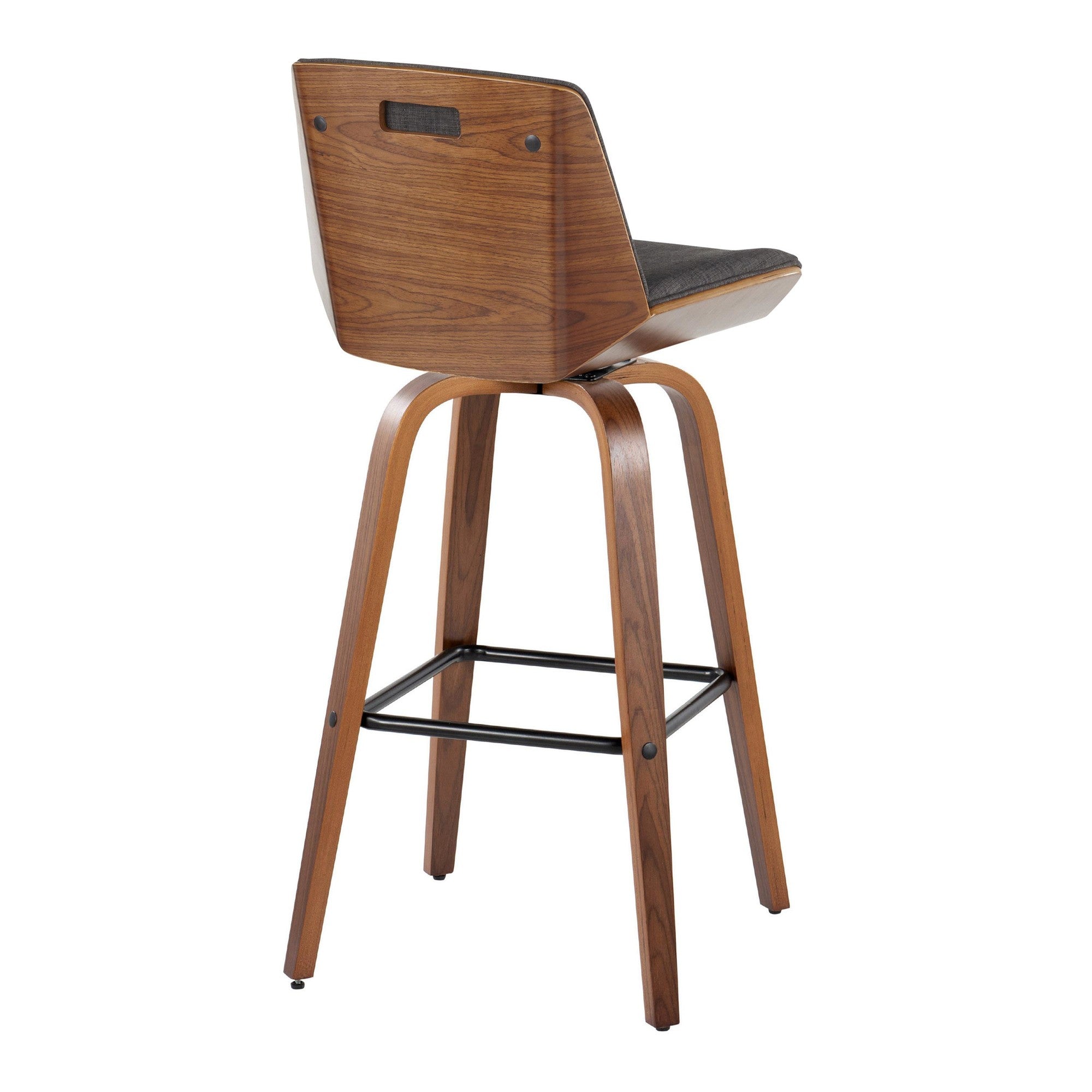 Corazza 30" Fixed-Height Barstool - Set of 2 - Walnut Wood, Charcoal Fabric, Black Metal