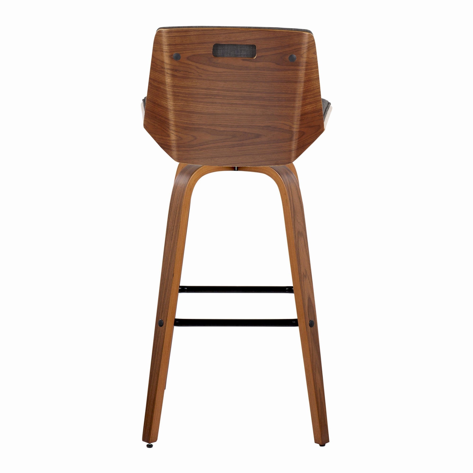 Corazza 30" Fixed-Height Barstool - Set of 2 - Walnut Wood, Charcoal Fabric, Black Metal
