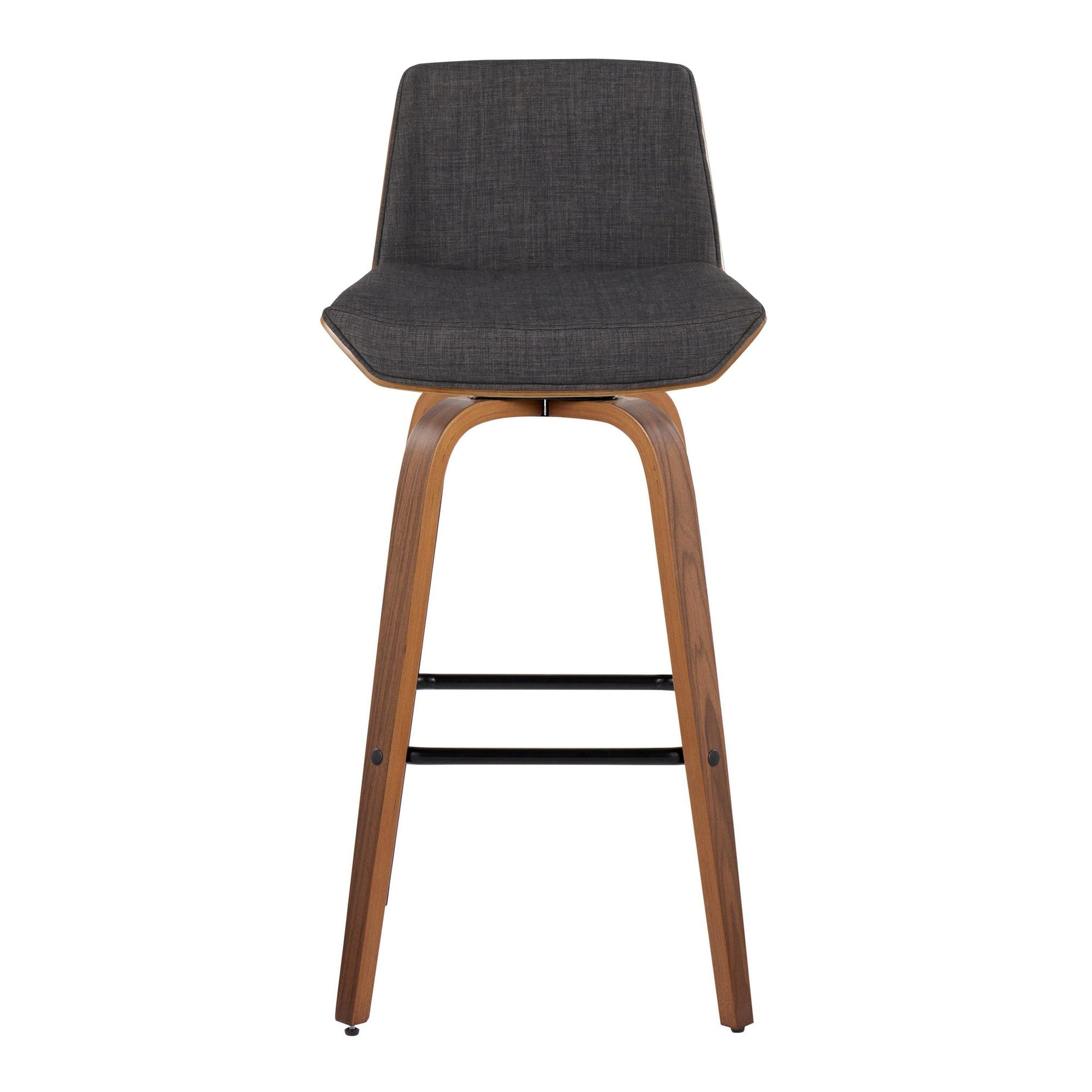 Corazza 30" Fixed-Height Barstool - Set of 2 - Walnut Wood, Charcoal Fabric, Black Metal