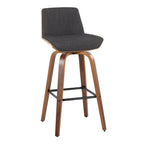 Corazza 30" Fixed-Height Barstool - Set of 2 - Walnut Wood, Charcoal Fabric, Black Metal