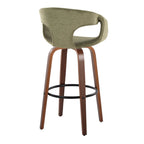 Curva 30" Fixed-Height Barstool - Set of 2 - Walnut Wood, Green Fabric, Black Metal