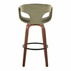 Curva 30" Fixed-Height Barstool - Set of 2 - Walnut Wood, Green Fabric, Black Metal