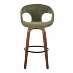 Curva 30" Fixed-Height Barstool - Set of 2 - Walnut Wood, Green Fabric, Black Metal