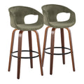 Curva 30" Fixed-Height Barstool - Set of 2 - Walnut Wood, Green Fabric, Black Metal