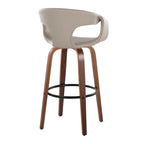 Curva 30" Fixed-Height Barstool - Set of 2 - Walnut Wood, Light Grey PU, Black Metal