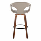 Curva 30" Fixed-Height Barstool - Set of 2 - Walnut Wood, Light Grey PU, Black Metal