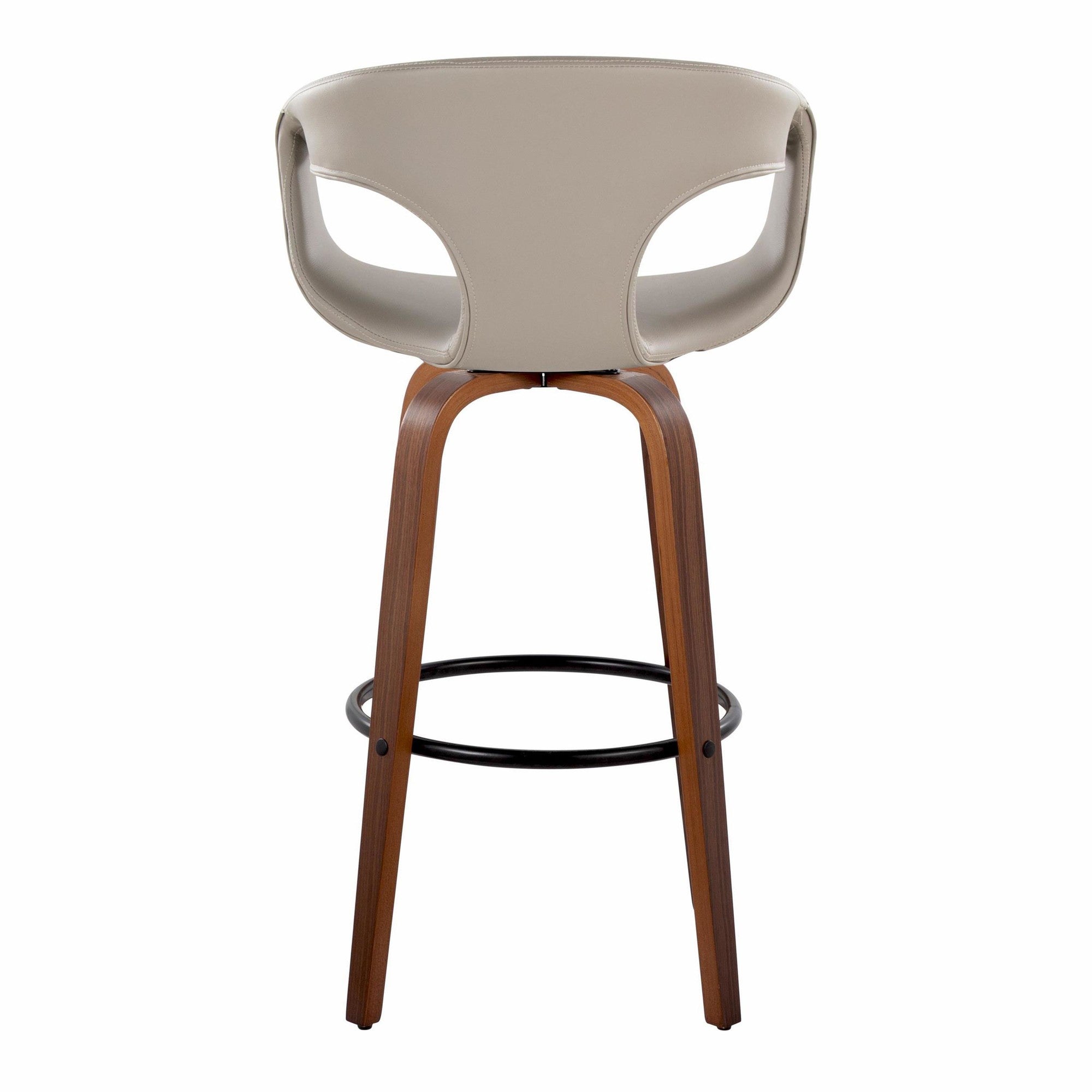 Curva 30" Fixed-Height Barstool - Set of 2 - Walnut Wood, Light Grey PU, Black Metal