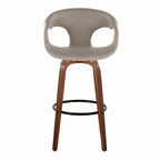 Curva 30" Fixed-Height Barstool - Set of 2 - Walnut Wood, Light Grey PU, Black Metal