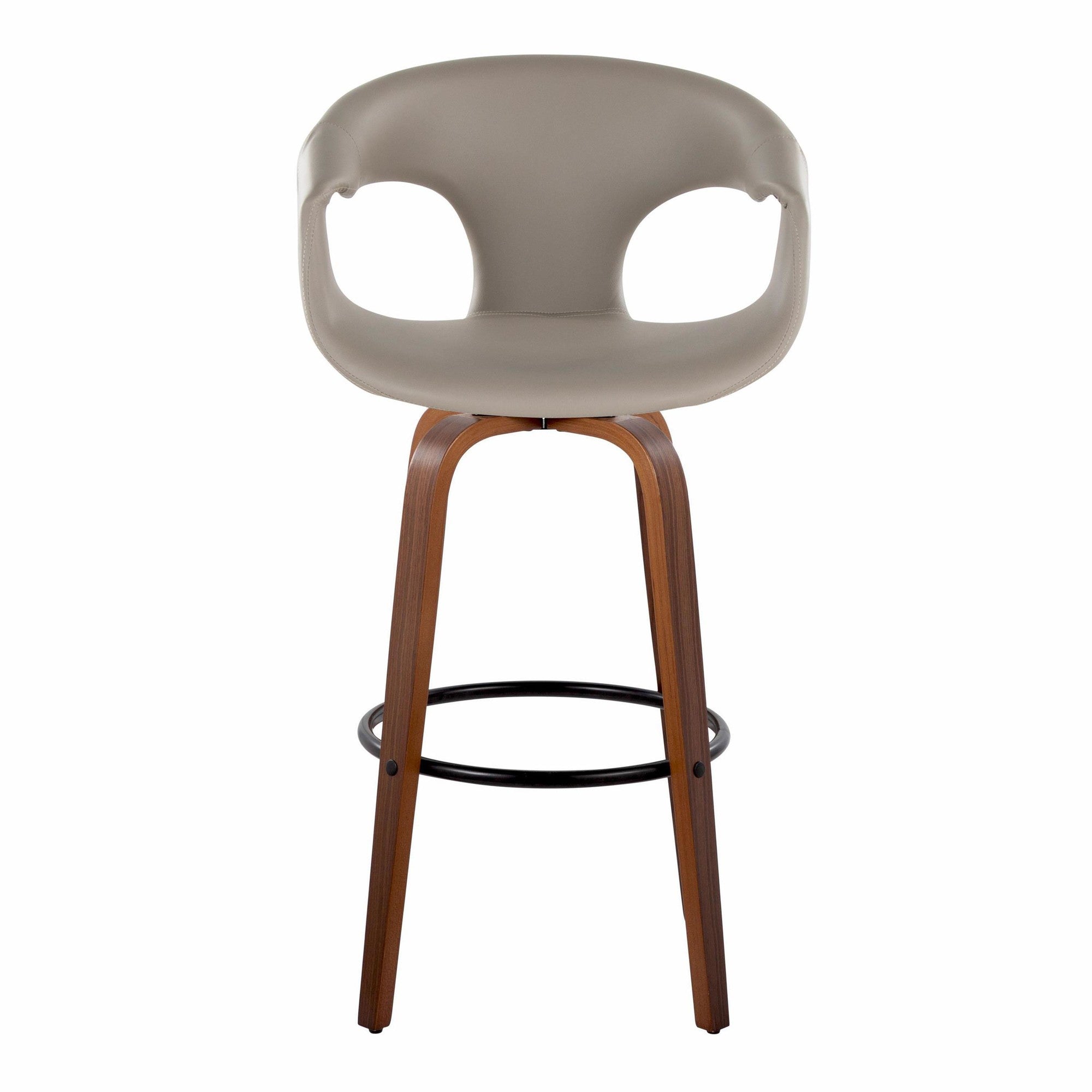 Curva 30" Fixed-Height Barstool - Set of 2 - Walnut Wood, Light Grey PU, Black Metal