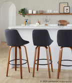 Diana 30" Fixed-Height Barstool - Set of 2 - Walnut Wood, Black PU, Black Metal