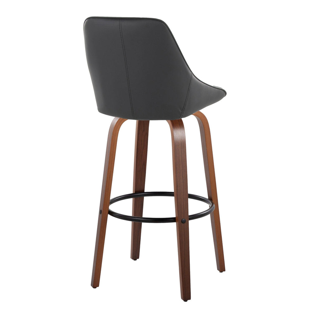 Diana 30" Fixed-Height Barstool - Set of 2 - Walnut Wood, Black PU, Black Metal