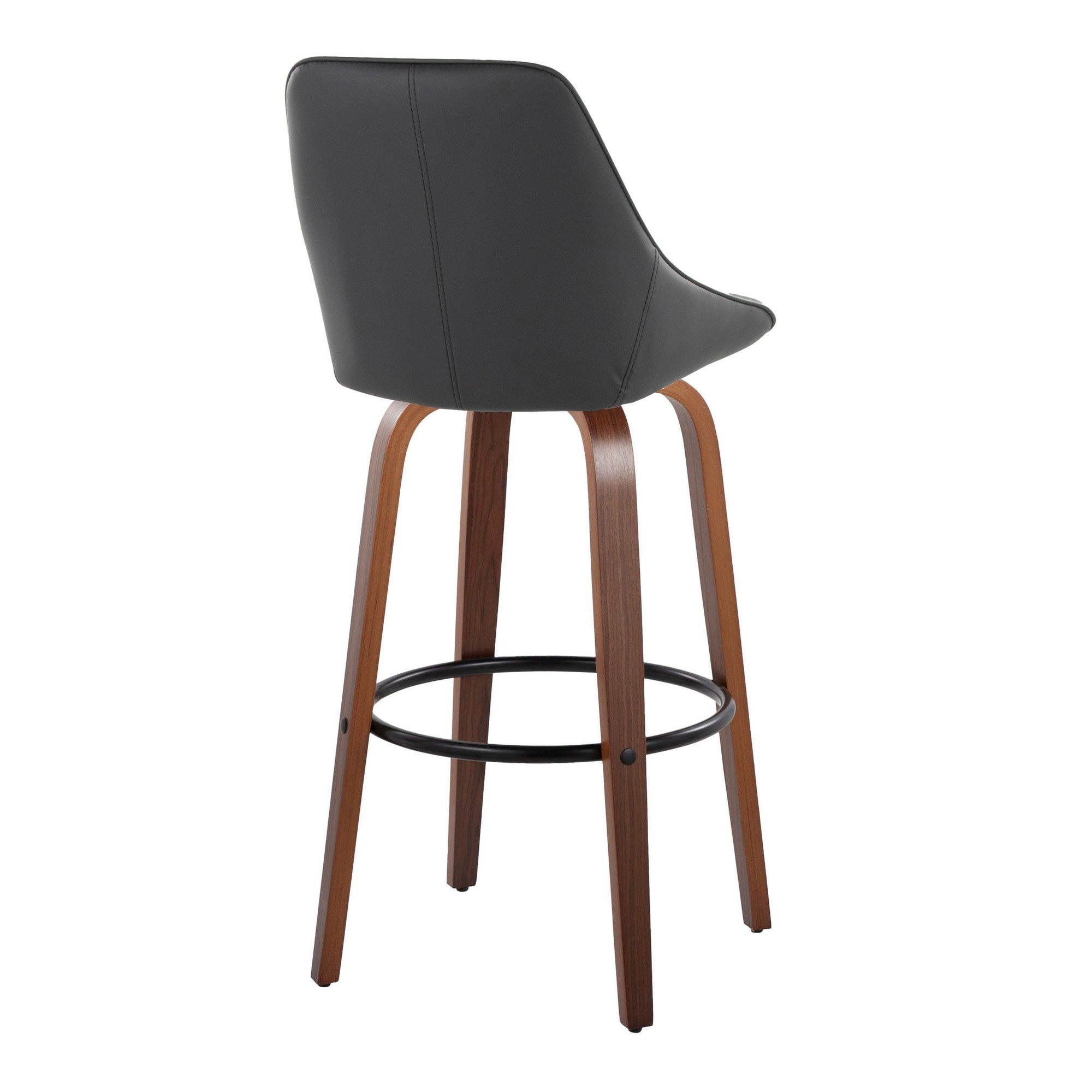 Diana 30" Fixed-Height Barstool - Set of 2 - Walnut Wood, Black PU, Black Metal