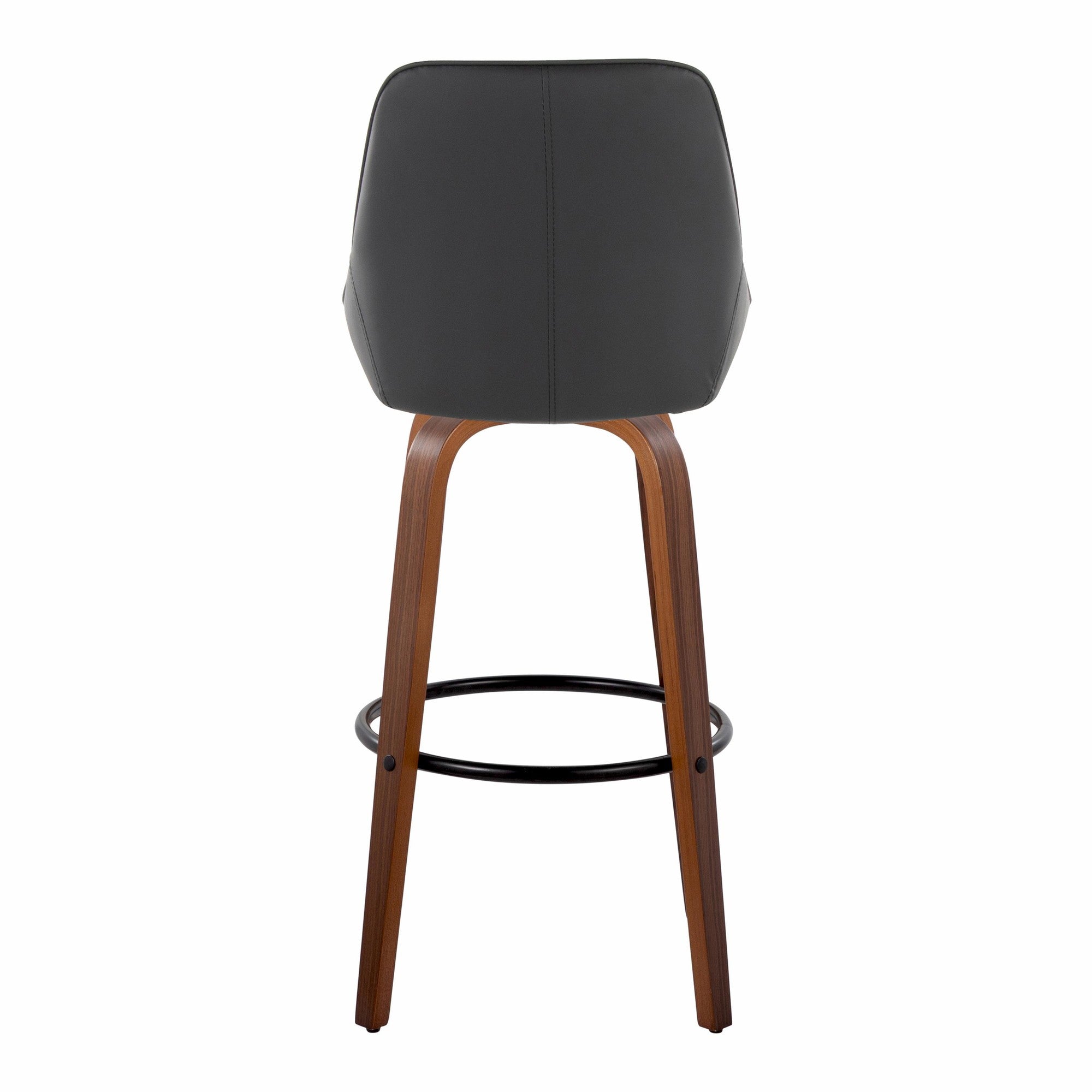Diana 30" Fixed-Height Barstool - Set of 2 - Walnut Wood, Black PU, Black Metal