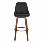 Diana 30" Fixed-Height Barstool - Set of 2 - Walnut Wood, Black PU, Black Metal