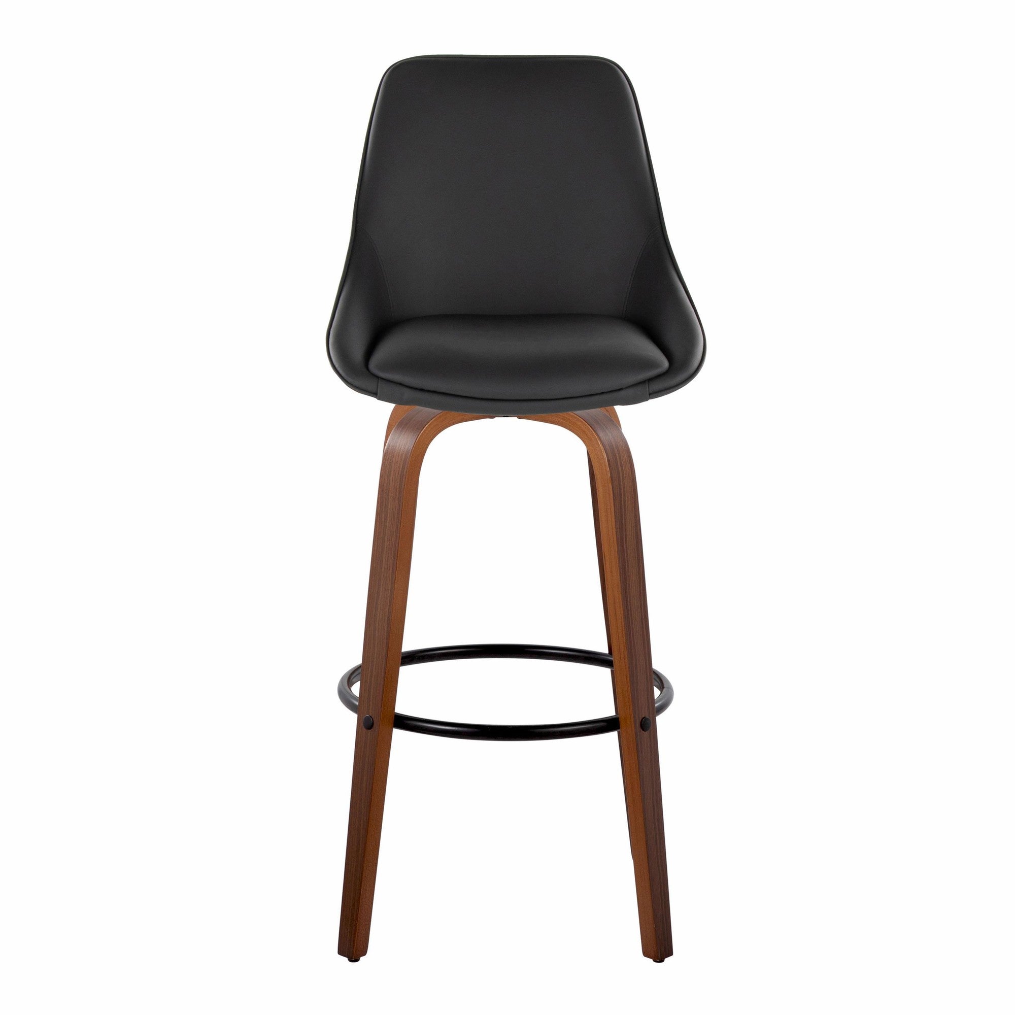 Diana 30" Fixed-Height Barstool - Set of 2 - Walnut Wood, Black PU, Black Metal