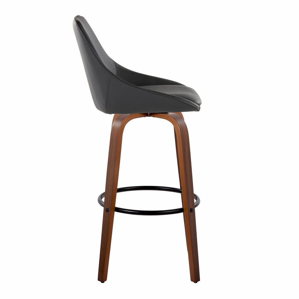 Diana 30" Fixed-Height Barstool - Set of 2 - Walnut Wood, Black PU, Black Metal