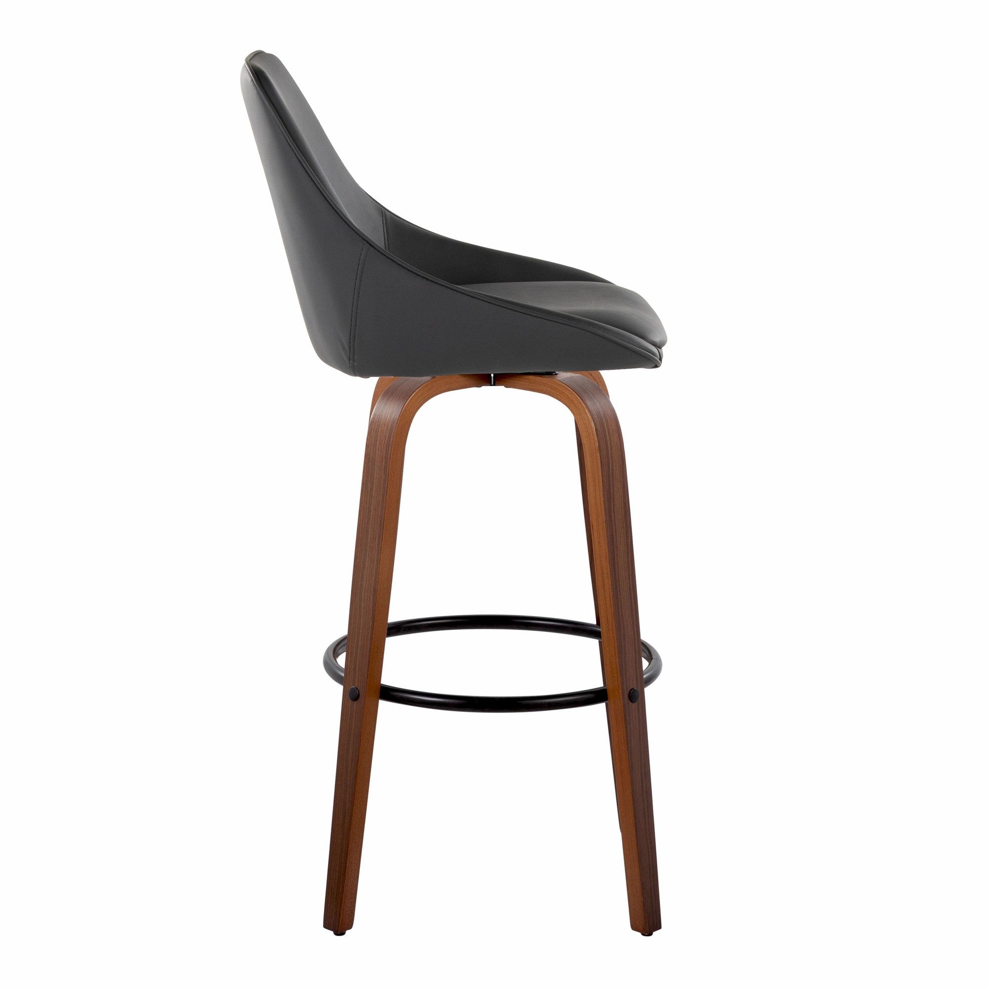 Diana 30" Fixed-Height Barstool - Set of 2 - Walnut Wood, Black PU, Black Metal