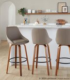 Diana 30" Fixed-Height Barstool - Set of 2 - Walnut Wood, Brown PU, Black Metal