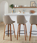 Diana 30" Fixed-Height Barstool - Set of 2 - Walnut Wood, Brown PU, Black Metal
