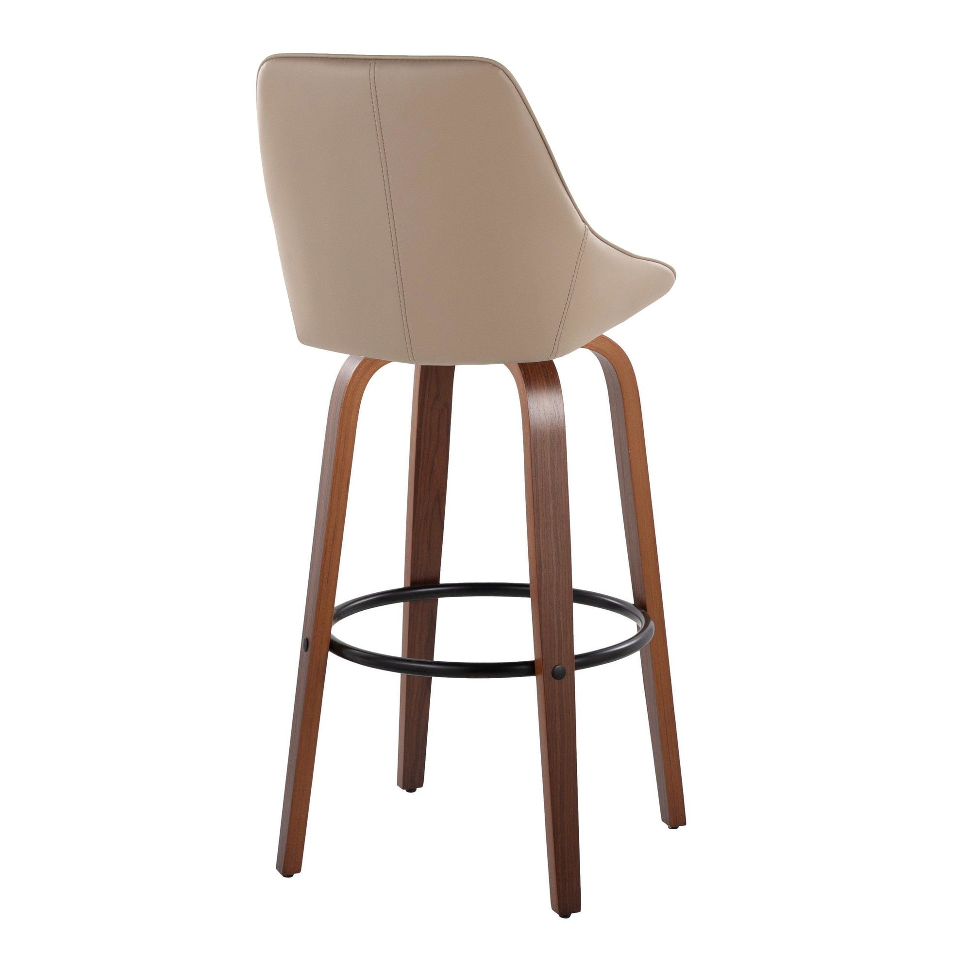 Diana 30" Fixed-Height Barstool - Set of 2 - Walnut Wood, Brown PU, Black Metal
