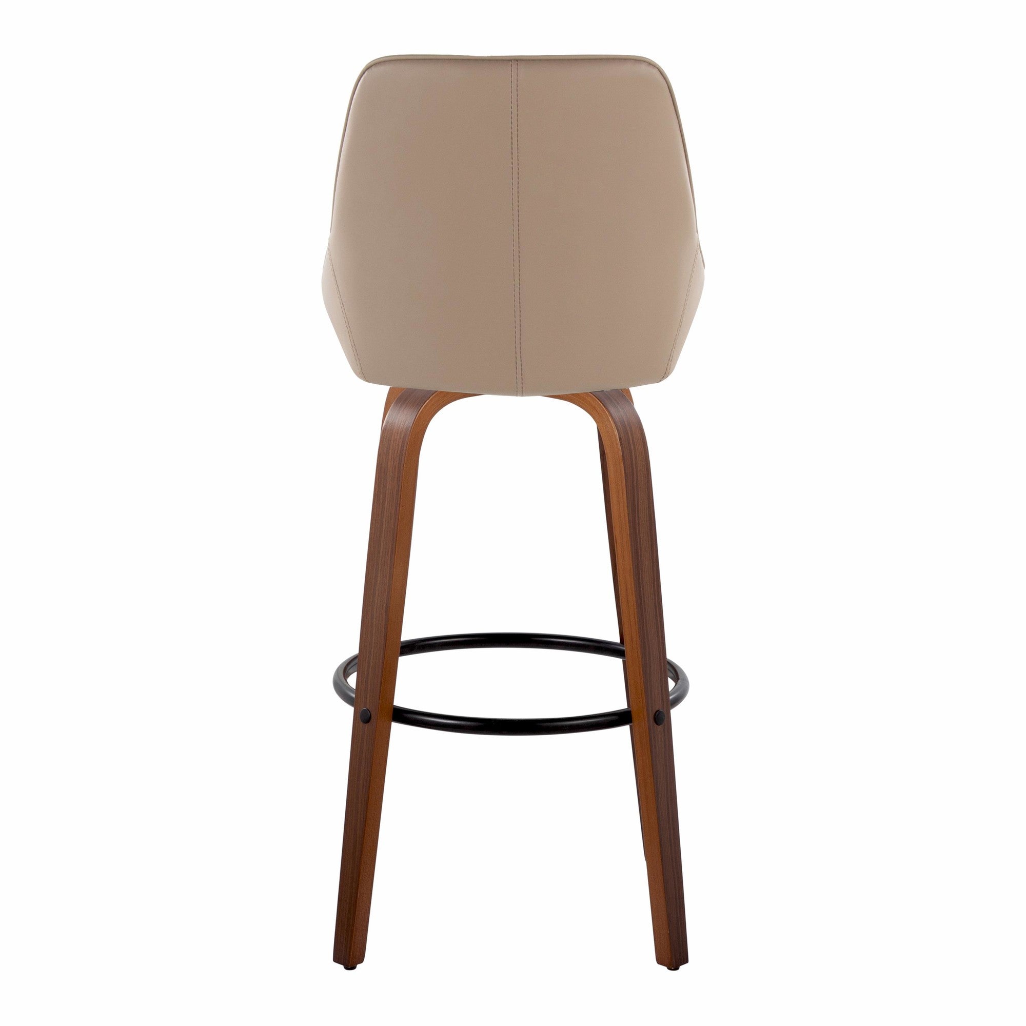 Diana 30" Fixed-Height Barstool - Set of 2 - Walnut Wood, Brown PU, Black Metal