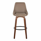 Diana 30" Fixed-Height Barstool - Set of 2 - Walnut Wood, Brown PU, Black Metal