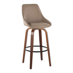 Diana 30" Fixed-Height Barstool - Set of 2 - Walnut Wood, Brown PU, Black Metal