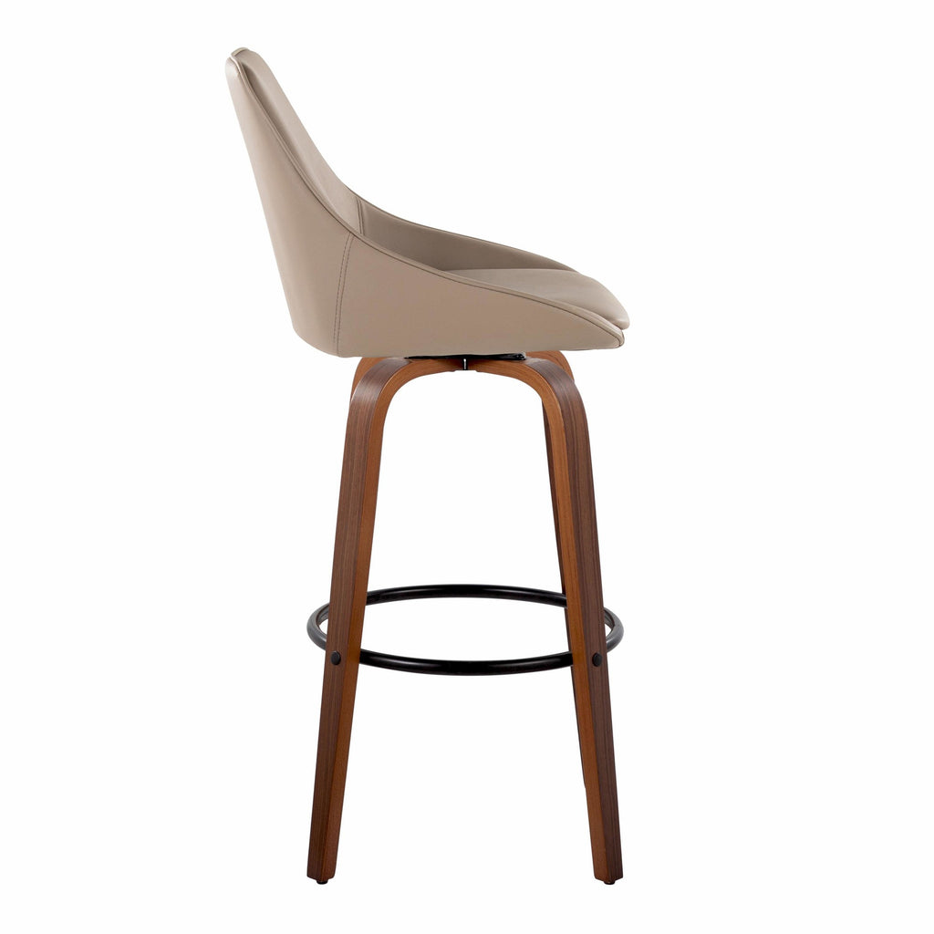 Diana 30" Fixed-Height Barstool - Set of 2 - Walnut Wood, Brown PU, Black Metal
