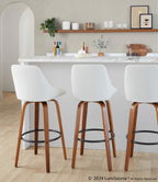 Diana 30" Fixed-Height Barstool - Set of 2 - Walnut Wood, White PU, Black Metal