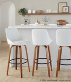 Diana 30" Fixed-Height Barstool - Set of 2 - Walnut Wood, White PU, Black Metal