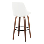 Diana 30" Fixed-Height Barstool - Set of 2 - Walnut Wood, White PU, Black Metal