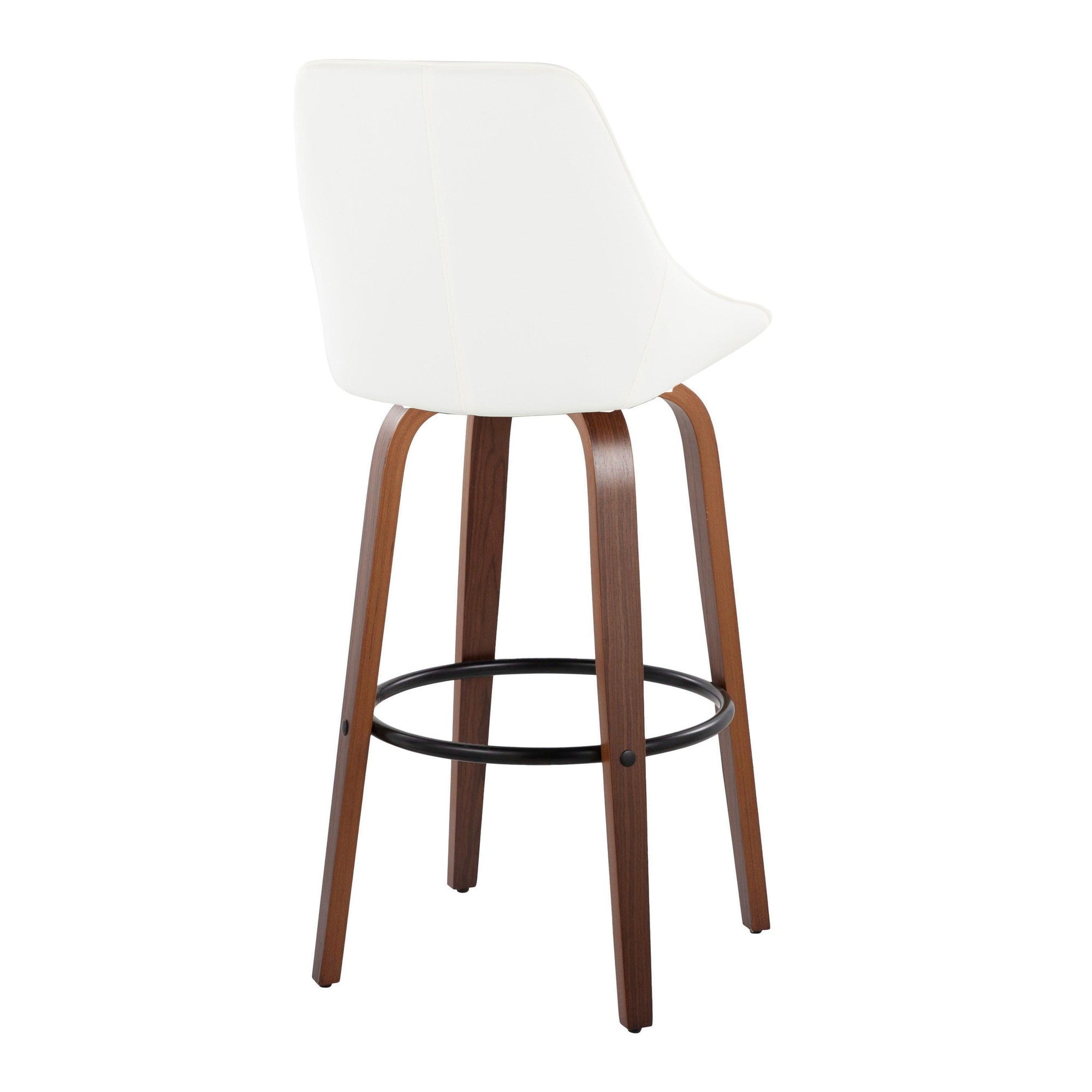 Diana 30" Fixed-Height Barstool - Set of 2 - Walnut Wood, White PU, Black Metal