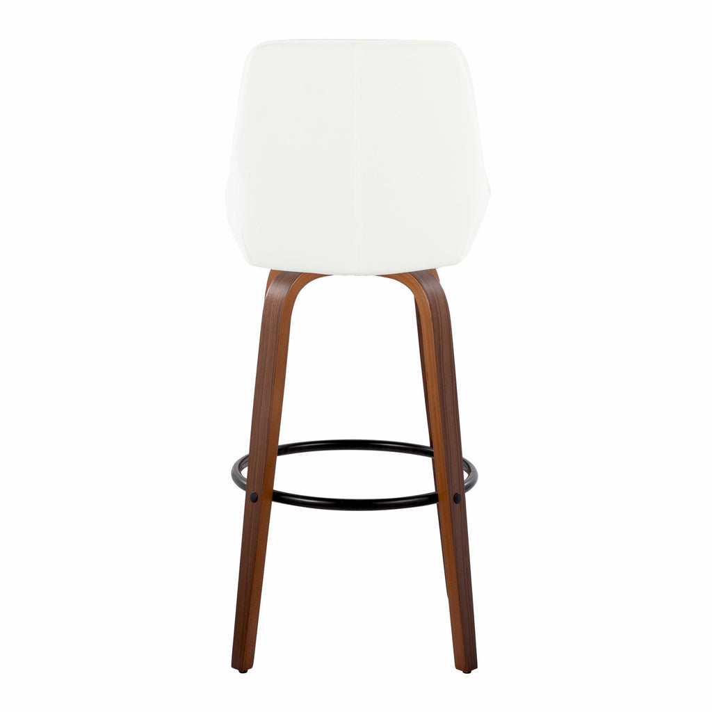 Diana 30" Fixed-Height Barstool - Set of 2 - Walnut Wood, White PU, Black Metal