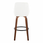 Diana 30" Fixed-Height Barstool - Set of 2 - Walnut Wood, White PU, Black Metal