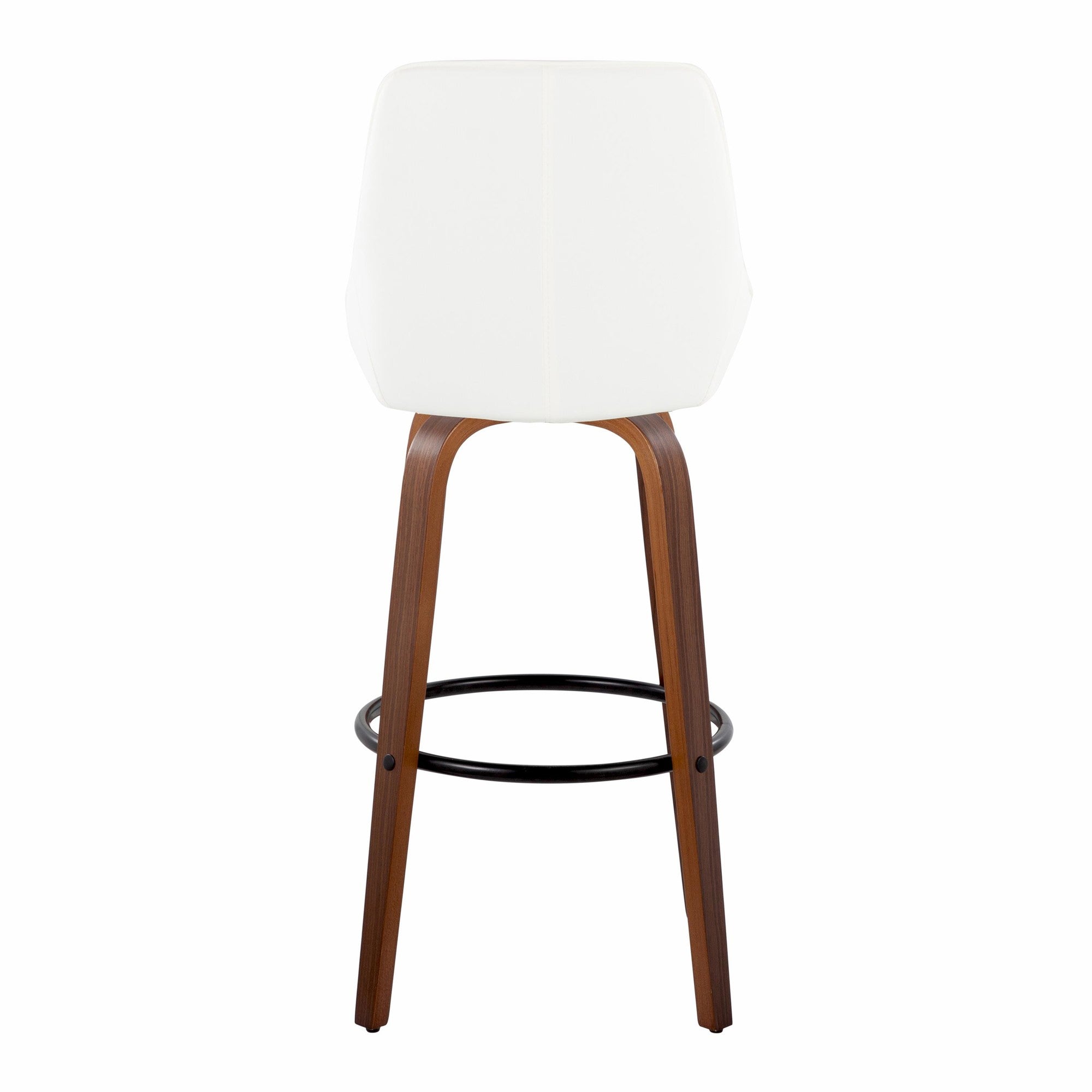 Diana 30" Fixed-Height Barstool - Set of 2 - Walnut Wood, White PU, Black Metal