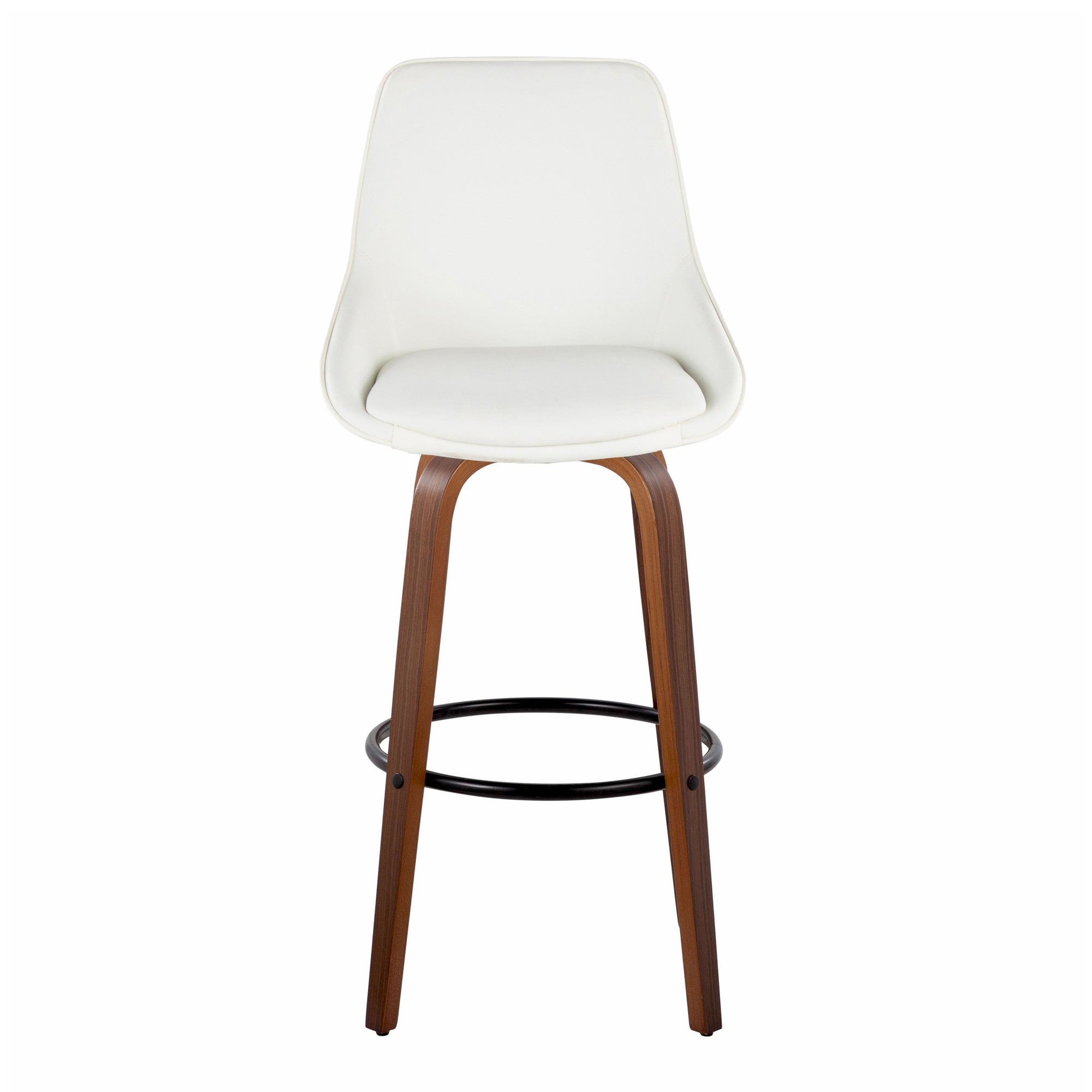 Diana 30" Fixed-Height Barstool - Set of 2 - Walnut Wood, White PU, Black Metal