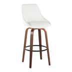 Diana 30" Fixed-Height Barstool - Set of 2 - Walnut Wood, White PU, Black Metal