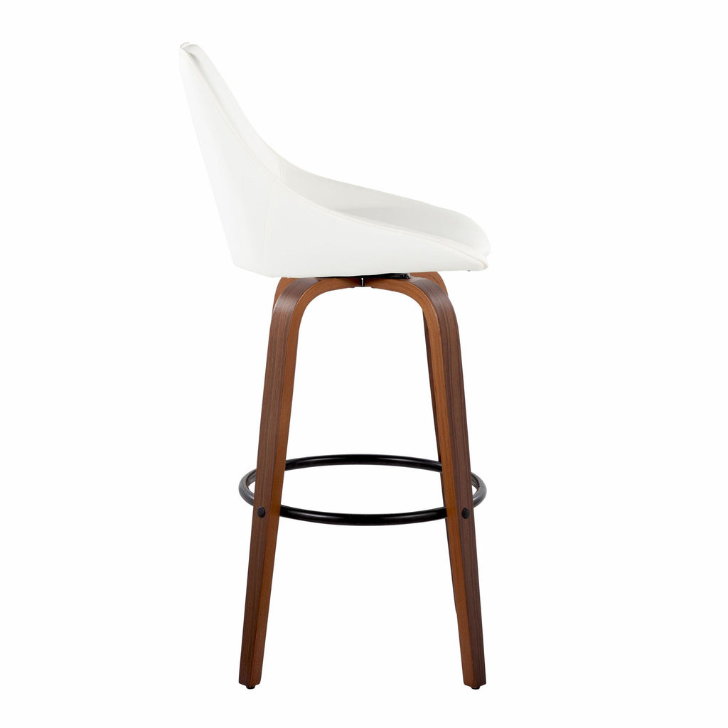 Diana 30" Fixed-Height Barstool - Set of 2 - Walnut Wood, White PU, Black Metal